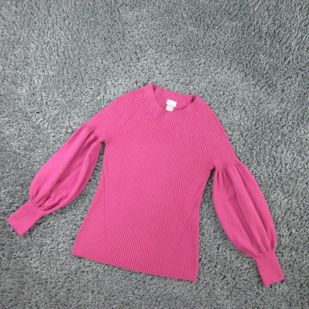 Chico's Sweater Womens 0 US XS/4 Purple Ribbed Puff Long Sleeve Pullover